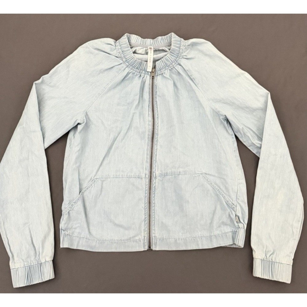 Light Denim Bomber Jacket Womens XS Blue Earnest Sewn X Avec Les Filles Cotton